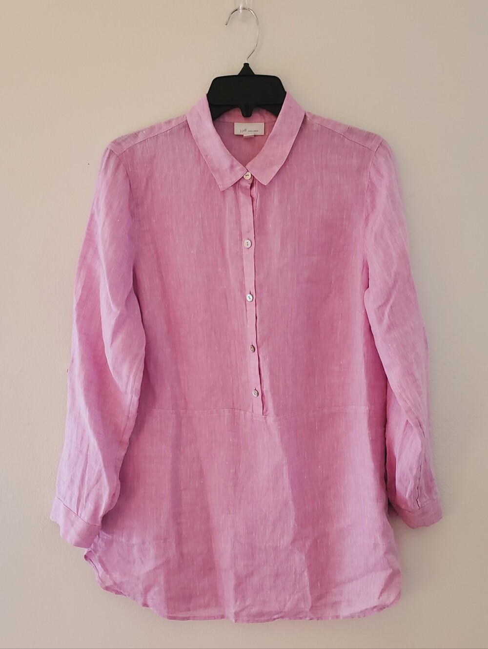 J. Jill Pink Linen Tunic Top Roll Tab Sleeves Size Small